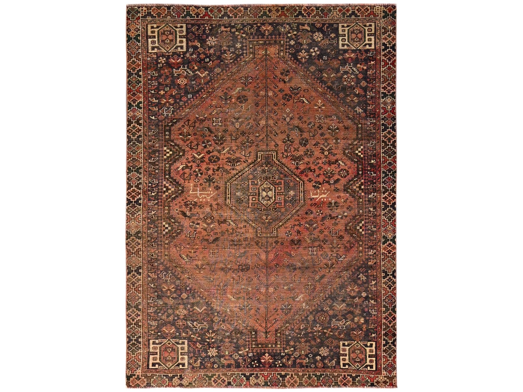 Shiraz Vintage hand-knotted wool rug in Orange & Brown, 5'1" x 7'2" — SKU O01578