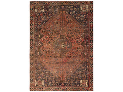 Shiraz Vintage hand-knotted wool rug in Orange & Brown, 5'1" x 7'2" — SKU O01578