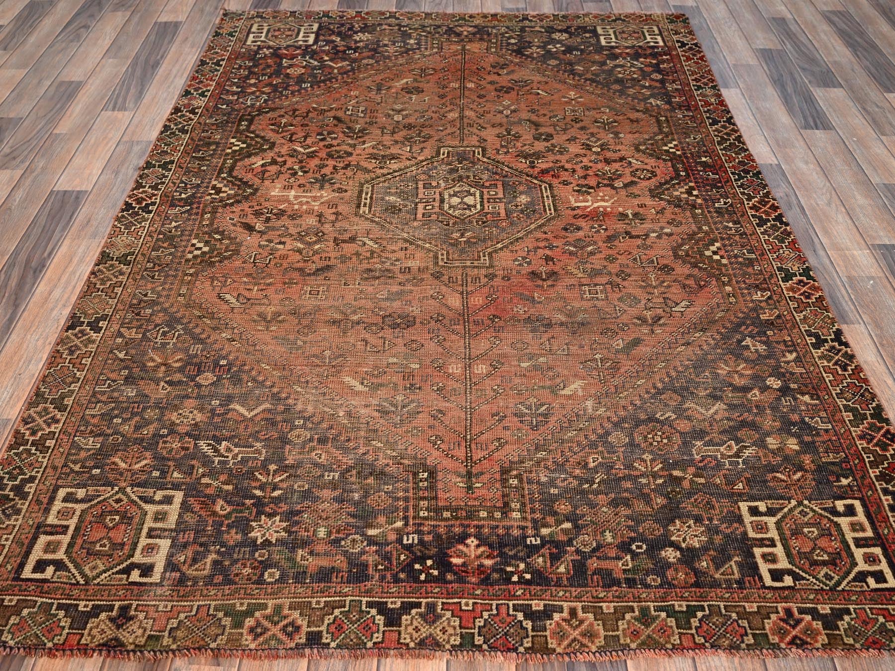 Shiraz Vintage hand-knotted wool rug in Orange & Brown, 5'1" x 7'2" — SKU O01578 (view 2)
