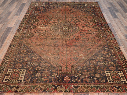 Shiraz Vintage hand-knotted wool rug in Orange & Brown, 5'1" x 7'2" — SKU O01578 (view 2)
