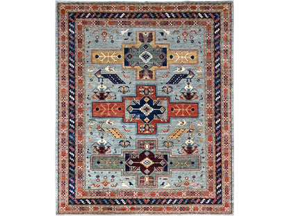 Grey 8'1" x 9'11" Tribal & Geometric Hand knotted Wool Rug - Sku: O0157