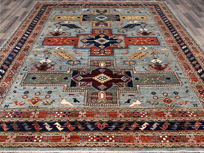 Grey 8'1" x 9'11" Tribal & Geometric Hand knotted Wool Rug - Sku: O0157