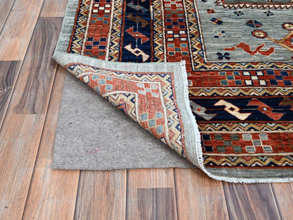 Grey 8'1" x 9'11" Tribal & Geometric Hand knotted Wool Rug - Sku: O0157