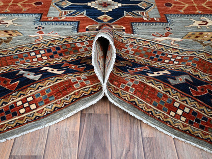 Grey 8'1" x 9'11" Tribal & Geometric Hand knotted Wool Rug - Sku: O0157