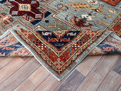 Grey 8'1" x 9'11" Tribal & Geometric Hand knotted Wool Rug - Sku: O0157