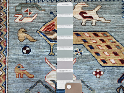Grey 8'1" x 9'11" Tribal & Geometric Hand knotted Wool Rug - Sku: O0157