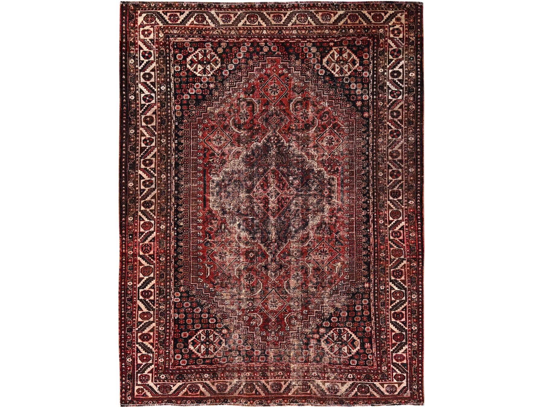 Red 7'2" x 9'8" Vintage Hand knotted Wool Rug - Sku: O01580