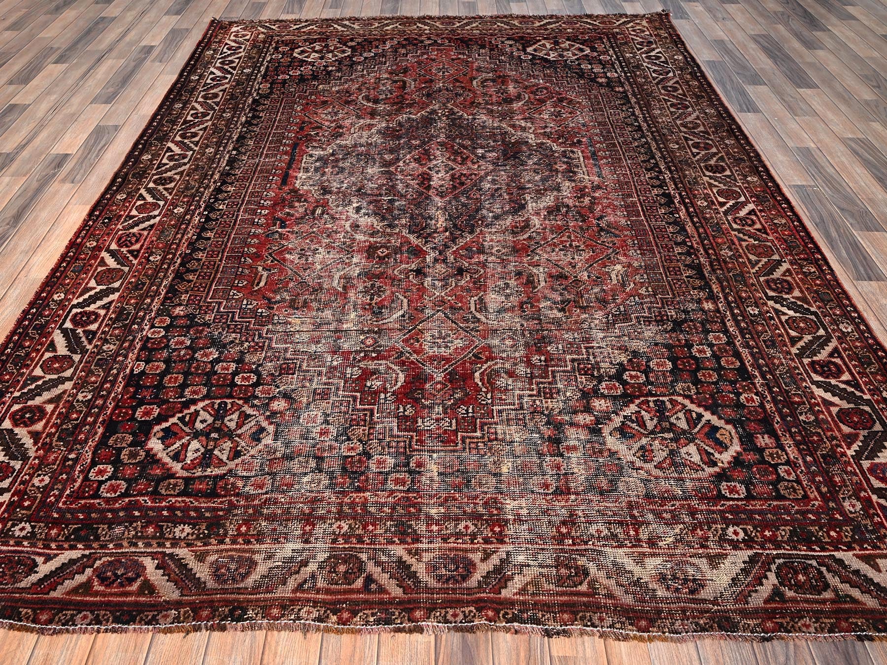 Red 7'2" x 9'8" Vintage Hand knotted Wool Rug - Sku: O01580