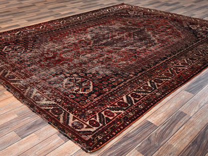 Red 7'2" x 9'8" Vintage Hand knotted Wool Rug - Sku: O01580