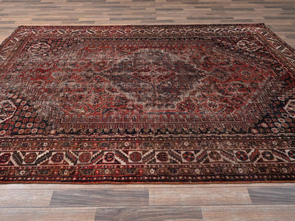 Red 7'2" x 9'8" Vintage Hand knotted Wool Rug - Sku: O01580