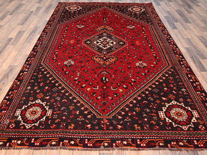 Red 6'4" x 9'9" Vintage Hand knotted Wool Rug - Sku: O01581