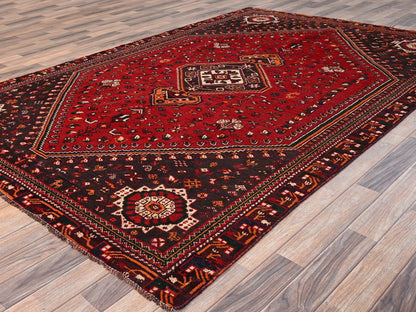 Red 6'4" x 9'9" Vintage Hand knotted Wool Rug - Sku: O01581