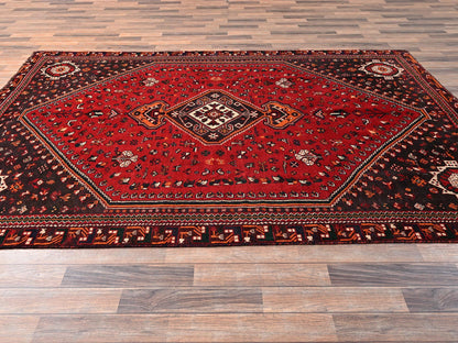 Red 6'4" x 9'9" Vintage Hand knotted Wool Rug - Sku: O01581