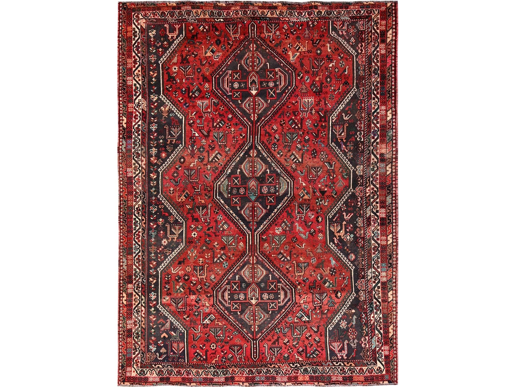 Shiraz Vintage hand-knotted wool rug in Red & Ivory, 7'1" x 9'11" — SKU O01582