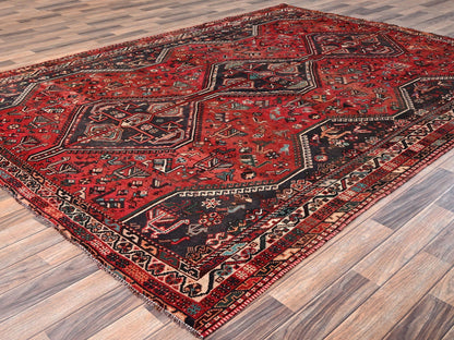 Red 7'1" x 9'11" Vintage Hand knotted Wool Rug - Sku: O01582