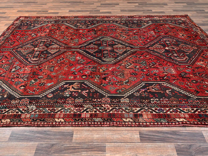 Red 7'1" x 9'11" Vintage Hand knotted Wool Rug - Sku: O01582