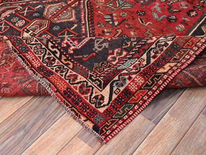 Red 7'1" x 9'11" Vintage Hand knotted Wool Rug - Sku: O01582