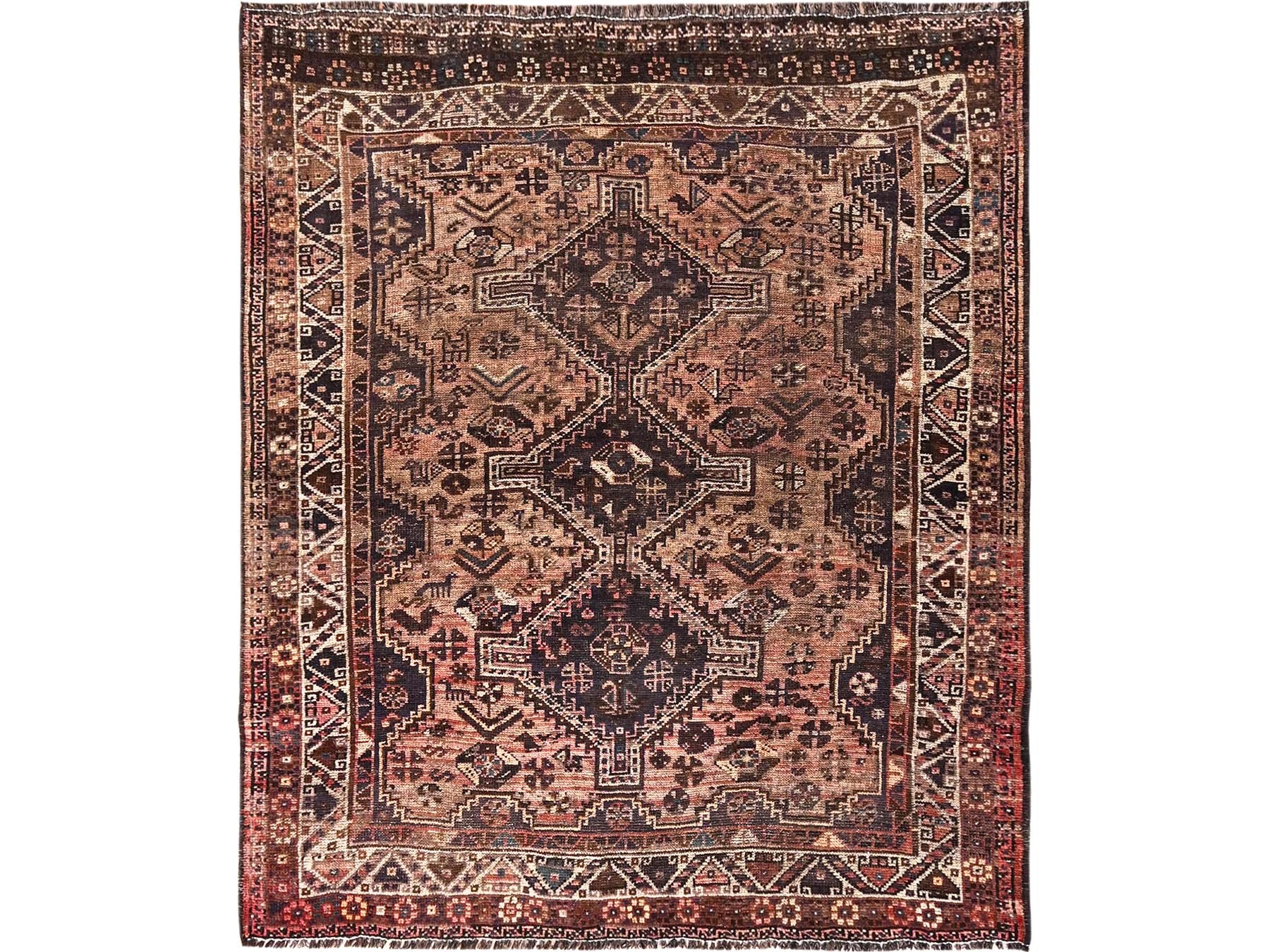 Brown 5'7" x 6'5" Vintage Hand knotted Wool Rug - Sku: O01583