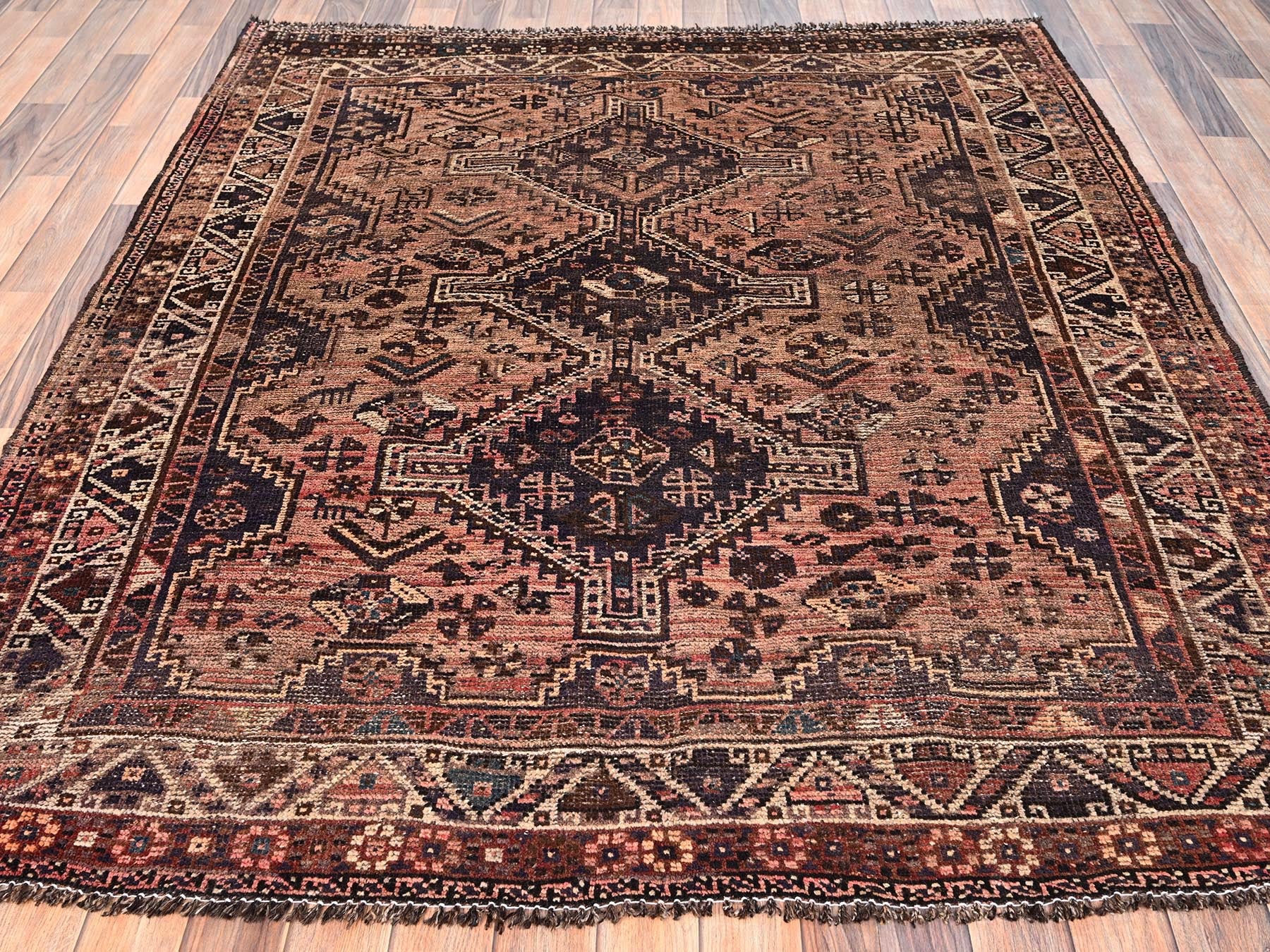 Brown 5'7" x 6'5" Vintage Hand knotted Wool Rug - Sku: O01583