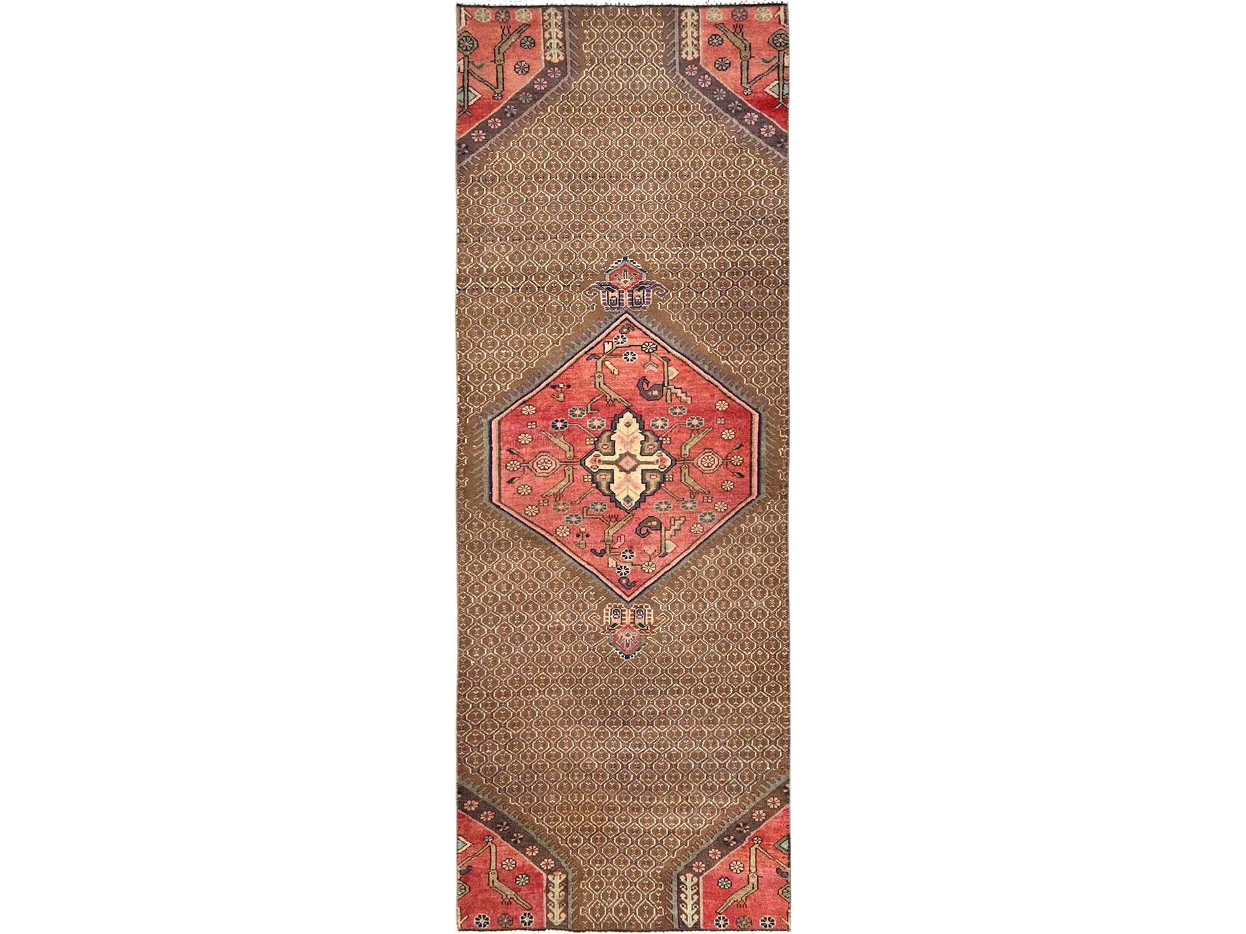 Brown 2'7" x 7'10" Vintage Hand knotted Wool Rug - Sku: O01584