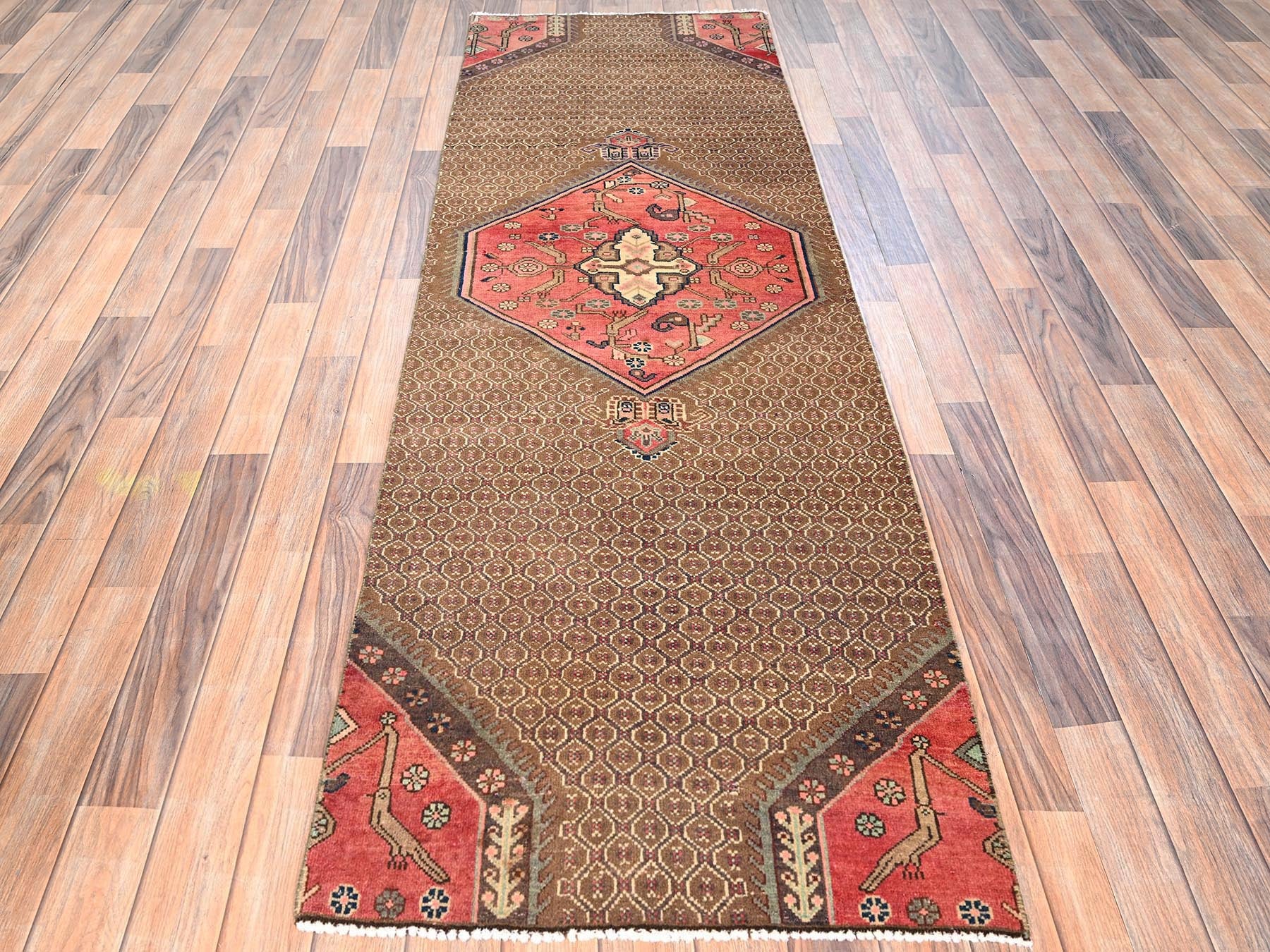 Brown 2'7" x 7'10" Vintage Hand knotted Wool Rug - Sku: O01584