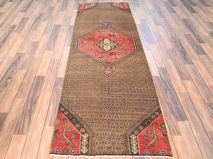 Brown 2'7" x 7'10" Vintage Hand knotted Wool Rug - Sku: O01584