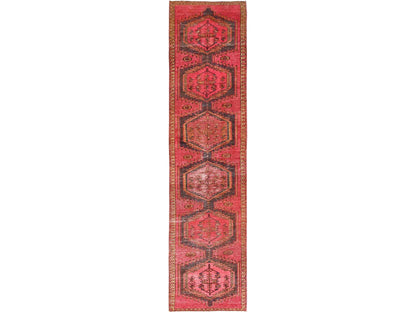 Vintage hand-knotted wool runner in Pink & Yellow, 2'8" x 13'6" — SKU O01586