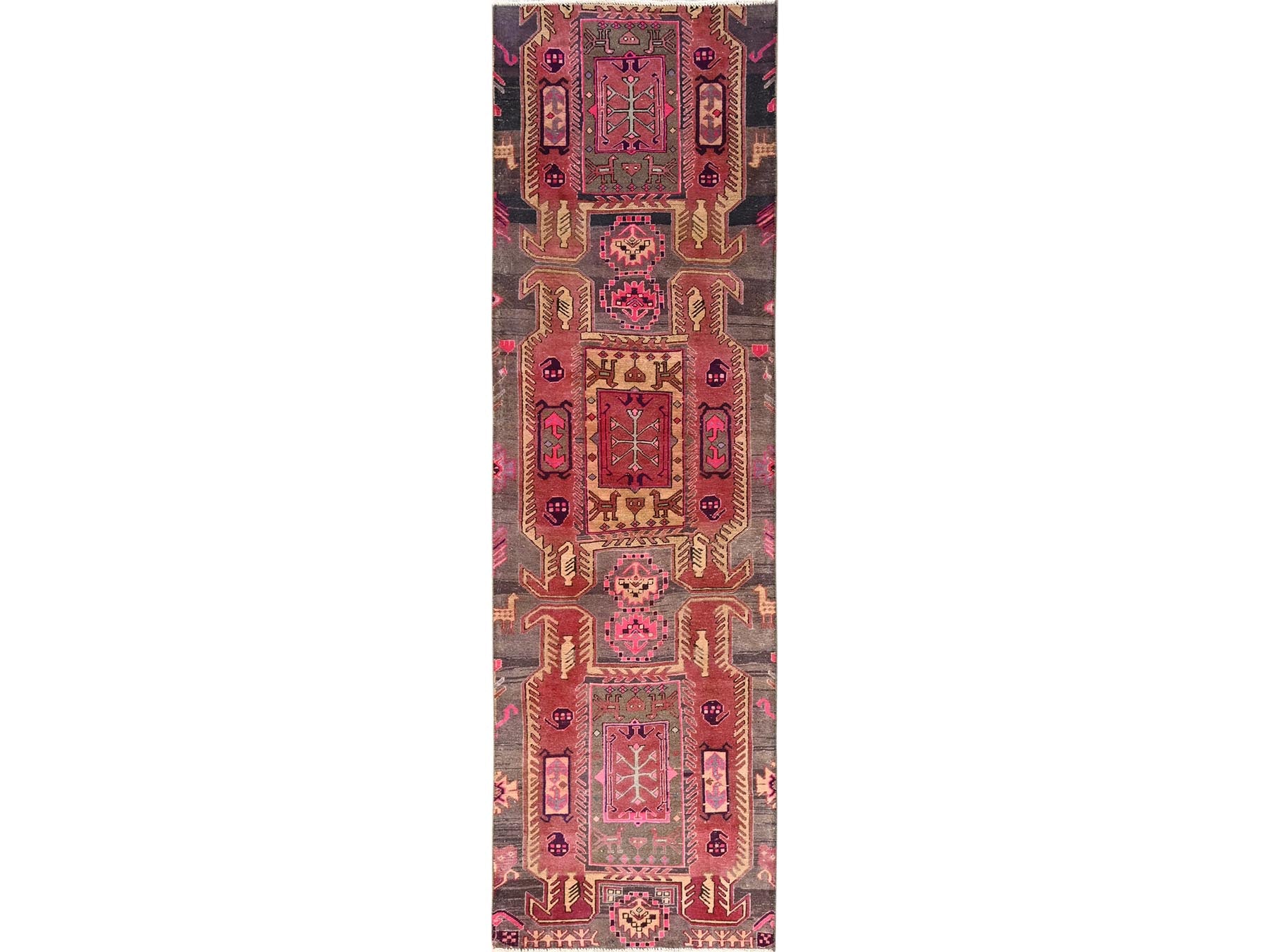Pink 2'8" x 9'2" Vintage Hand knotted Wool Rug - Sku: O01587