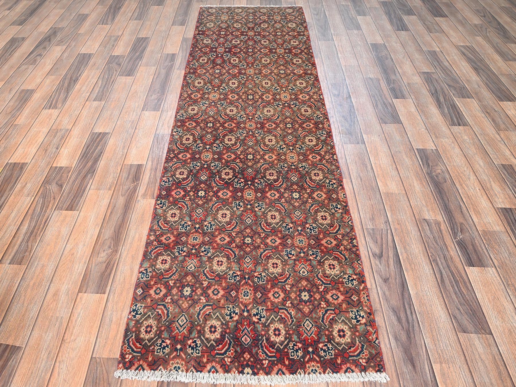 Brown 2'4" x 8'1" Vintage Hand knotted Wool Rug - Sku: O01589