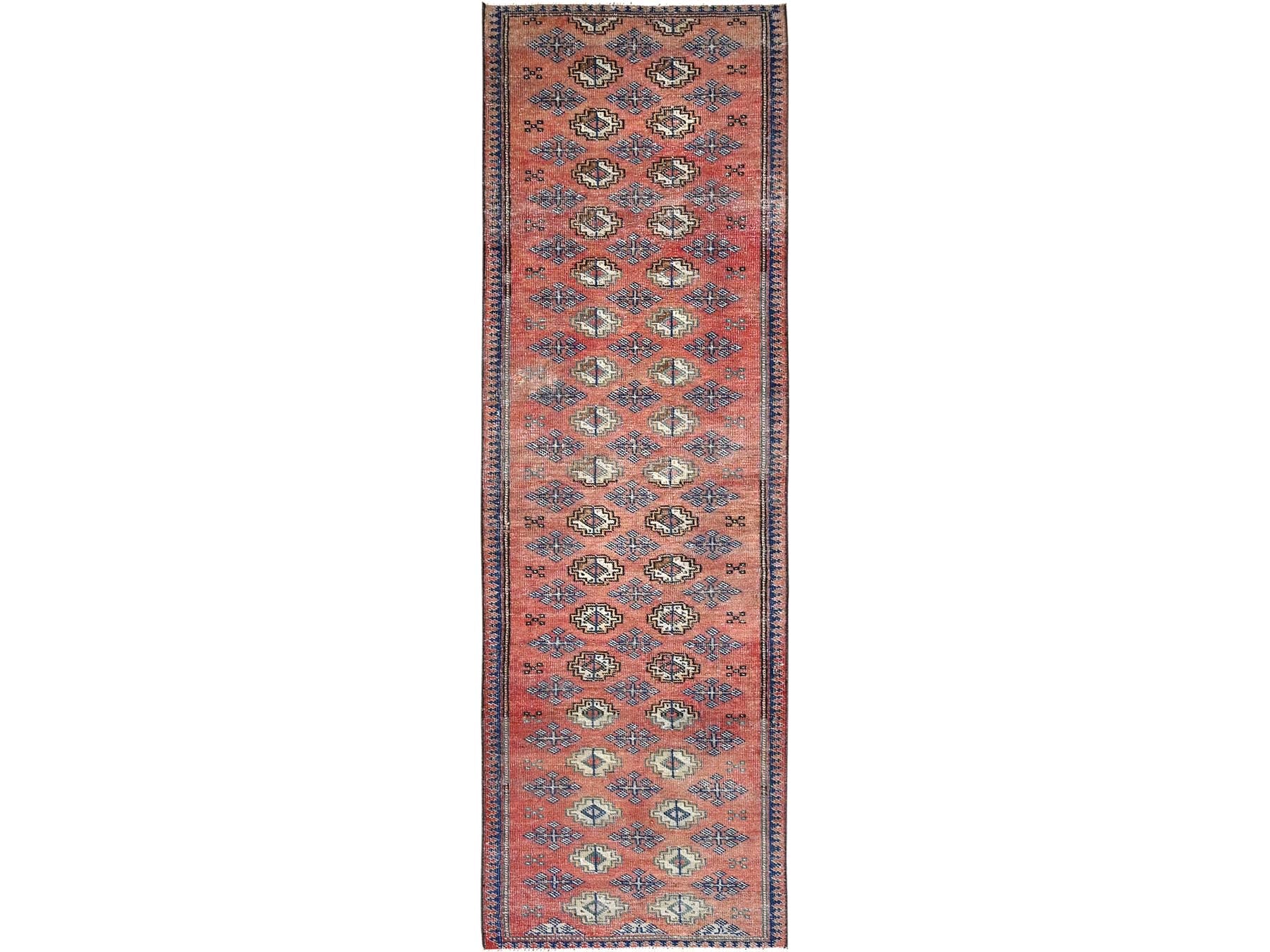 Turkoman Vintage hand-knotted wool runner in Orange, 2'8" x 9'2" — SKU O01590