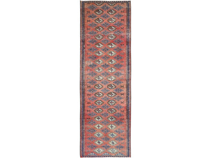 Turkoman Vintage hand-knotted wool runner in Orange, 2'8" x 9'2" — SKU O01590