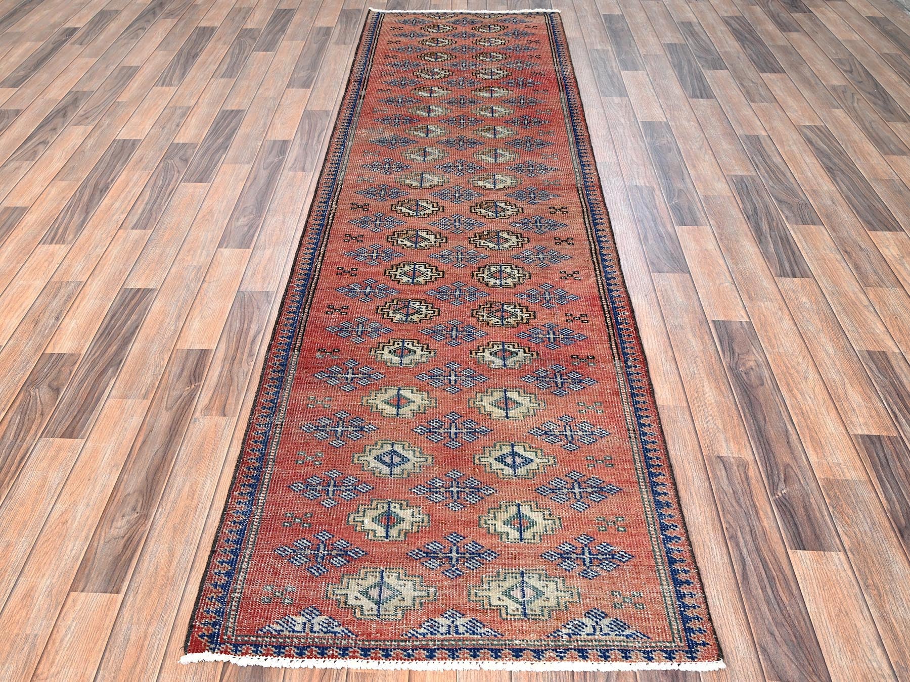 Turkoman Vintage hand-knotted wool runner in Orange, 2'8" x 9'2" — SKU O01590 (view 2)