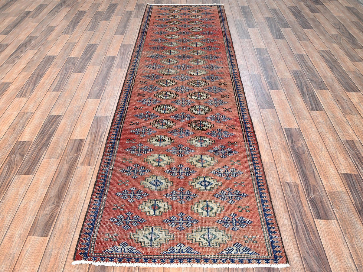 Turkoman Vintage hand-knotted wool runner in Orange, 2'8" x 9'2" — SKU O01590 (view 2)