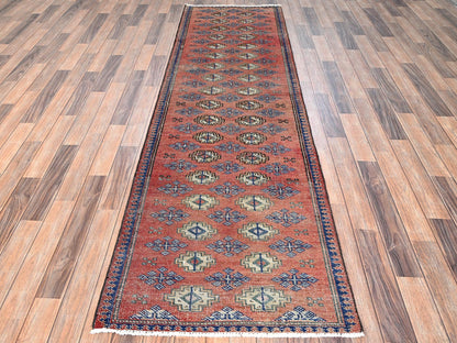 Turkoman Vintage hand-knotted wool runner in Orange, 2'8" x 9'2" — SKU O01590 (view 2)