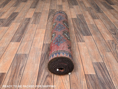 Orange 2'8" x 9'2" Vintage Hand knotted Wool Rug - Sku: O01590