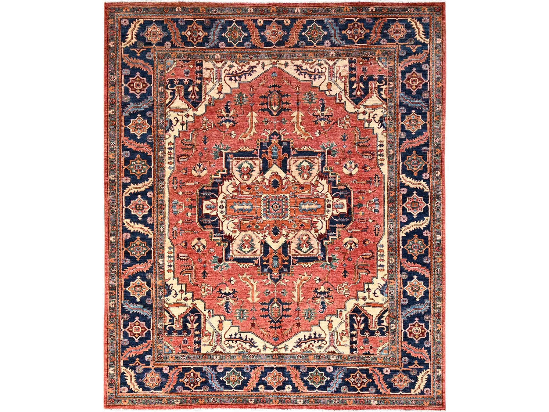 Heriz Heriz hand-knotted wool rug in Red & Navy Blue, 8'1" x 9'9" — SKU O01594