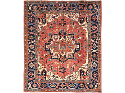 Heriz Heriz hand-knotted wool rug in Red & Navy Blue, 8'1" x 9'9" — SKU O01594
