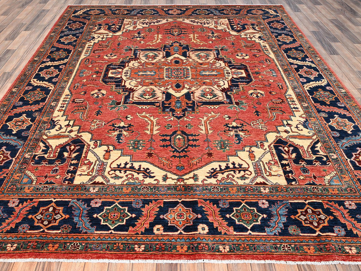 Heriz Heriz hand-knotted wool rug in Red & Navy Blue, 8'1" x 9'9" — SKU O01594 (view 2)