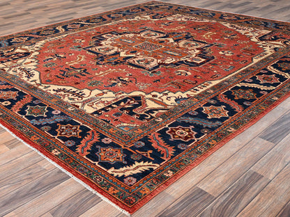 Heriz Heriz hand-knotted wool rug in Red & Navy Blue, 8'1" x 9'9" — SKU O01594 (view 3)