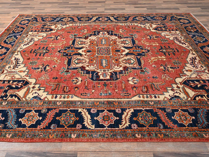 Heriz Heriz hand-knotted wool rug in Red & Navy Blue, 8'1" x 9'9" — SKU O01594 (view 4)
