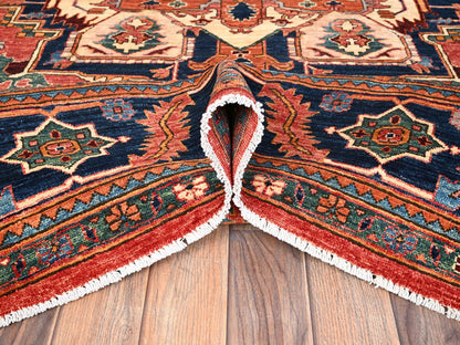 Heriz Heriz hand-knotted wool rug in Red & Navy Blue, 8'1" x 9'9" — SKU O01594 (view 6)