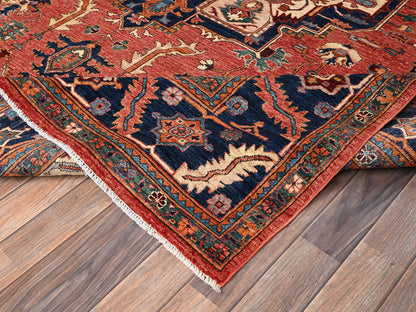 Heriz Heriz hand-knotted wool rug in Red & Navy Blue, 8'1" x 9'9" — SKU O01594 (view 7)