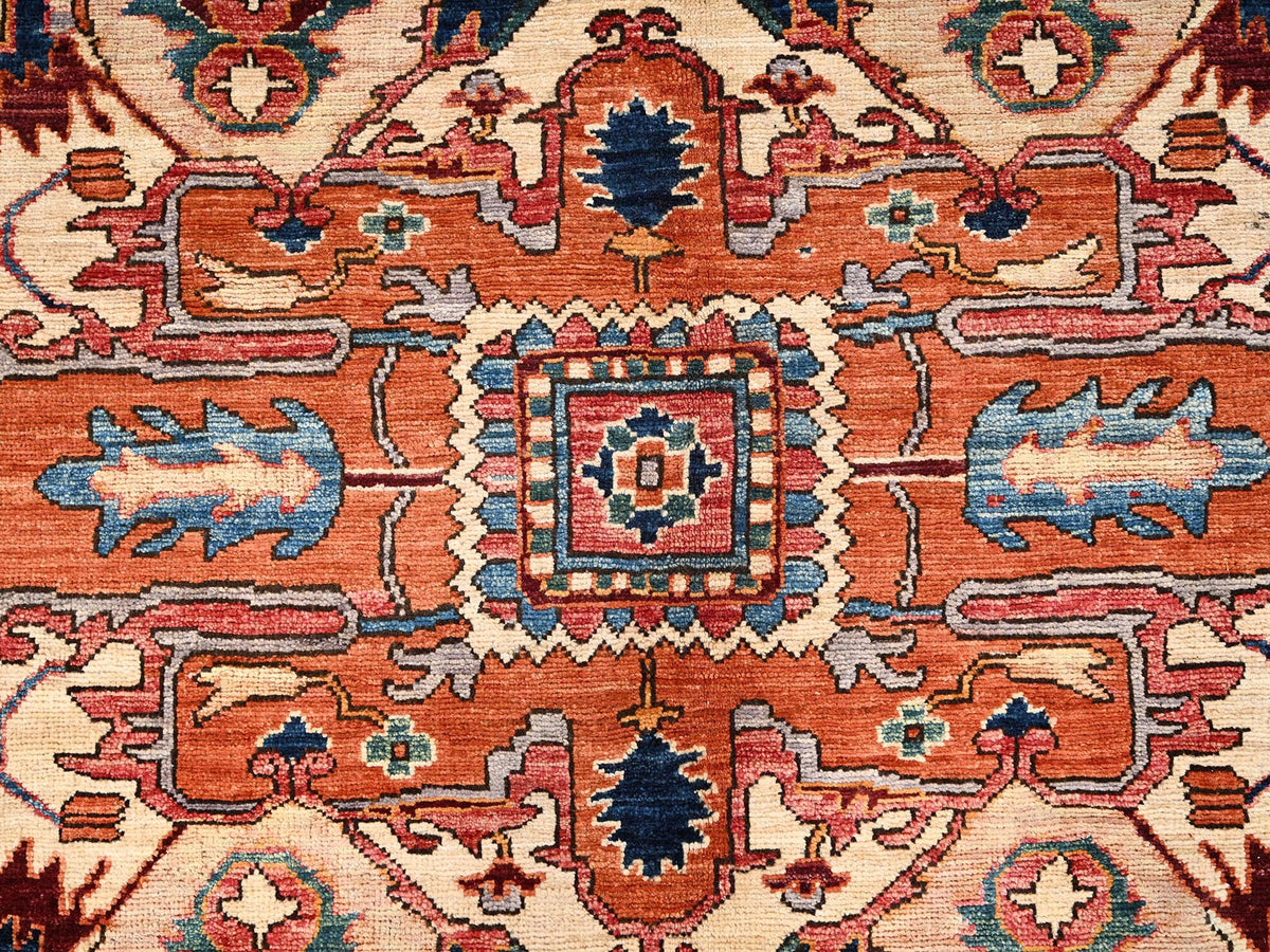 Heriz Heriz hand-knotted wool rug in Red & Navy Blue, 8'1" x 9'9" — SKU O01594 (view 9)