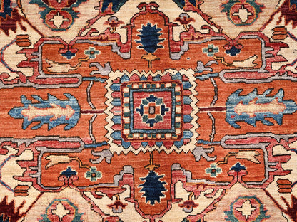 Heriz Heriz hand-knotted wool rug in Red & Navy Blue, 8'1" x 9'9" — SKU O01594 (view 9)
