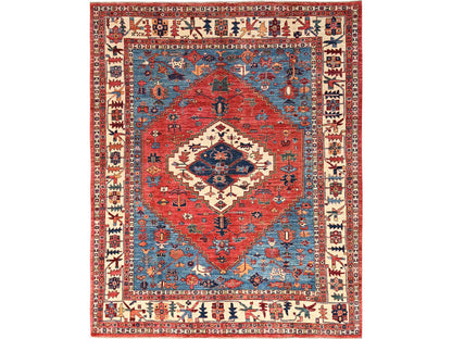 Red 7'11" x 9'9" Heriz Hand knotted Wool Rug - Sku: O01595