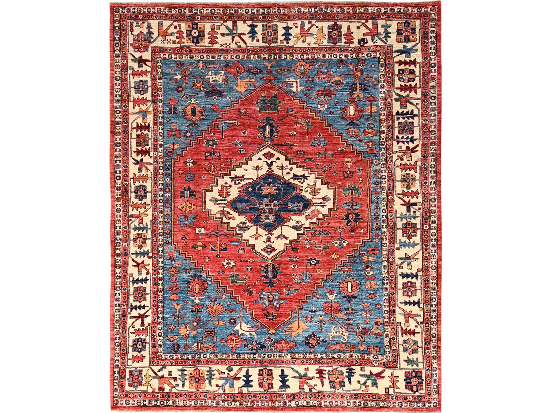 Heriz Heriz hand-knotted wool rug in Red & Ivory, 7'11" x 9'9" — SKU O01595