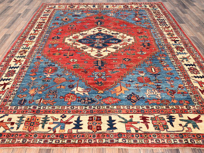 Red 7'11" x 9'9" Heriz Hand knotted Wool Rug - Sku: O01595