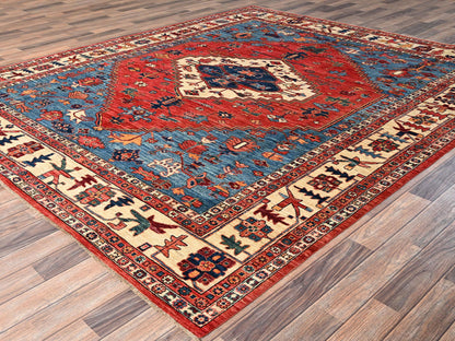 Red 7'11" x 9'9" Heriz Hand knotted Wool Rug - Sku: O01595