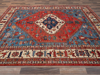 Red 7'11" x 9'9" Heriz Hand knotted Wool Rug - Sku: O01595