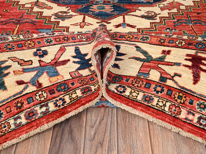 Red 7'11" x 9'9" Heriz Hand knotted Wool Rug - Sku: O01595